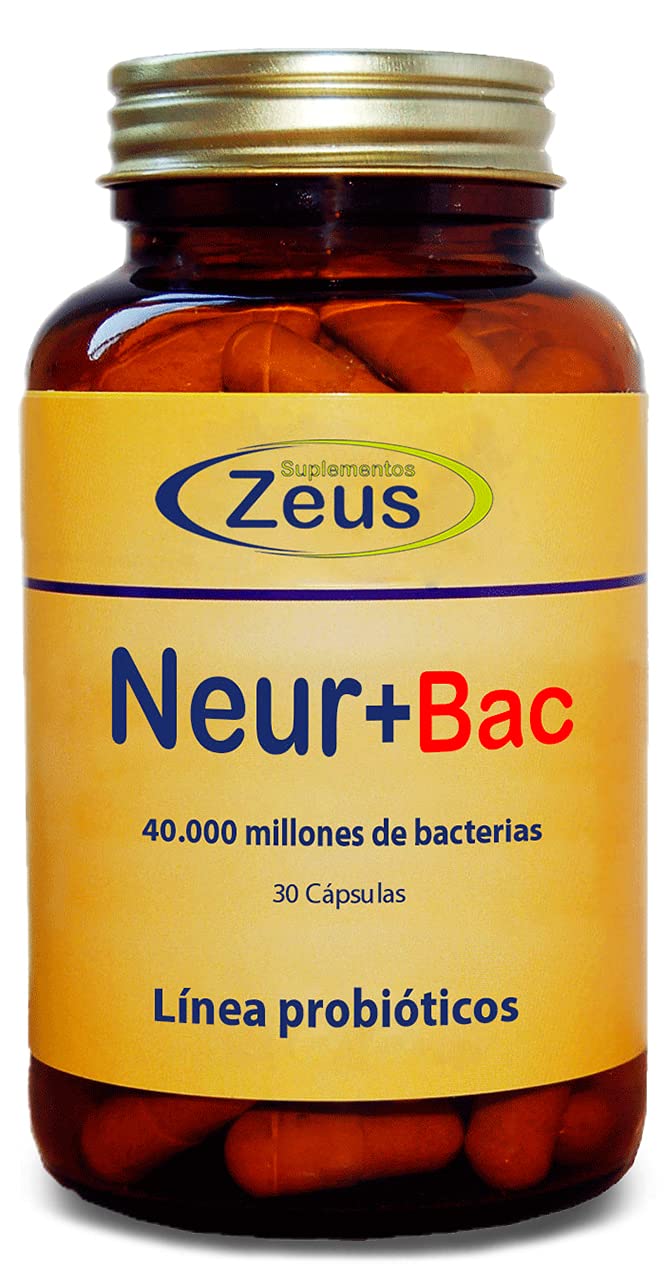 NEUR+BAC |Promueve el desarrollo neuronal y protege y equilibra la microbiota intestinal | C. Alimenticio a base de Melena de León, DMAE, Aminoácidos, Probióticos y Melatonina | 100% Vegano | 30 C.V