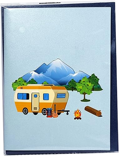 Miniatura 4 de Tarjeta emergente 3D de camping RV tarjeta de felicitación con sobre para marido, hijo, padre, tarjetas de cumpleaños, tarjeta de viaje al aire