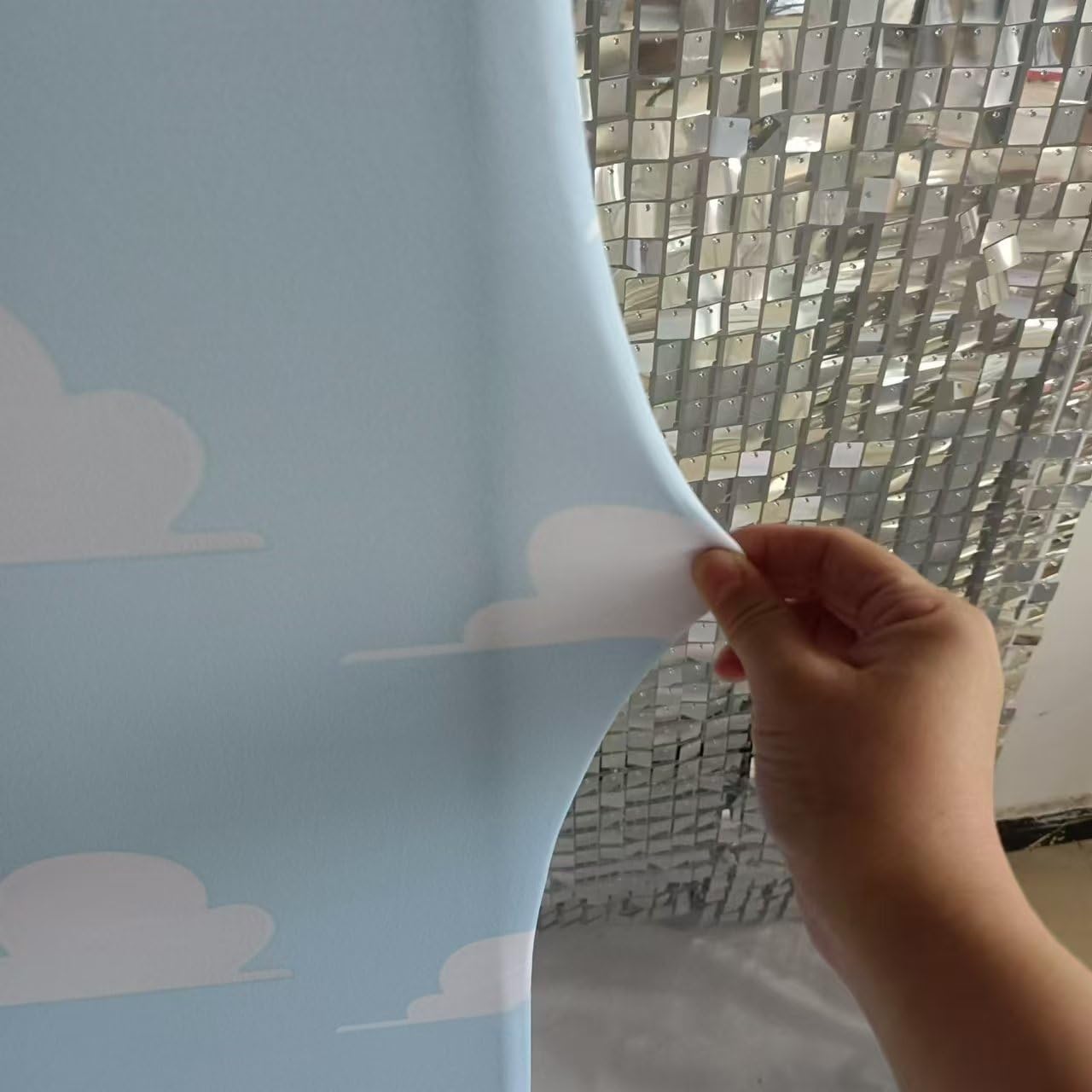 Blue Sky White Clouds Arched Backdrop Covers，Double-Sided Stretchy Arched Stands Cover Chiara Backdrops Boy Story Party Decoration Baby Shower Display Arch Props 3x6ft GX-329