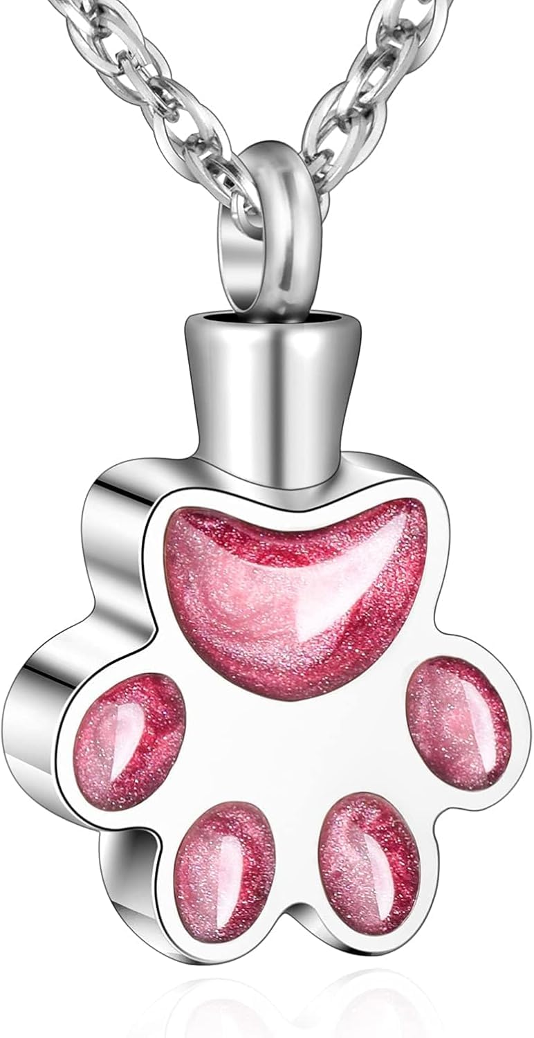 NALACAL Paw Print Urn Necklace for Pet Ashes, Stainless Steel, Unisex Adult, Pet Owners, Memorial Enthusiasts, Cremation Necklace