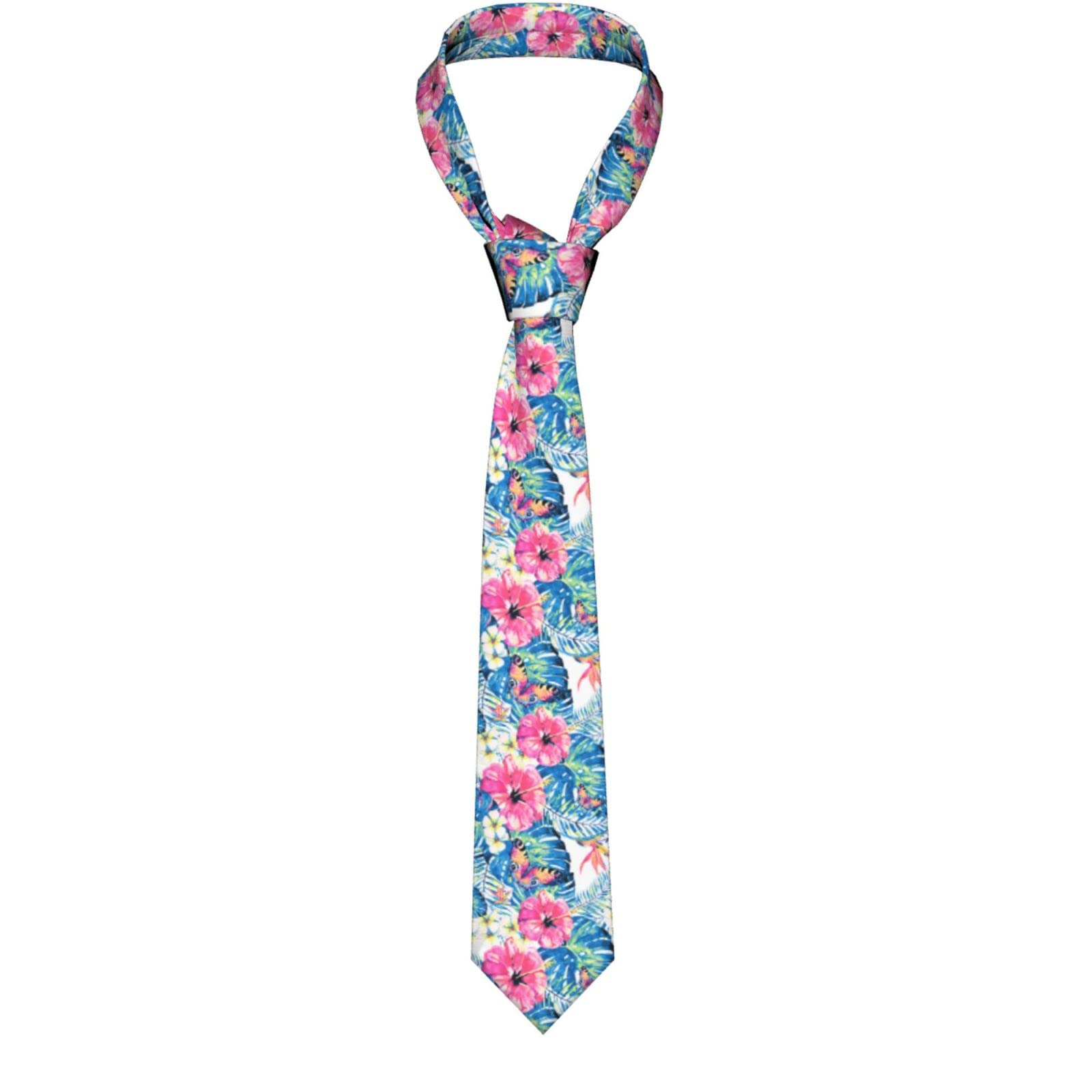 Oudrspo Mens Ties Hawaiian Flowers Butterflies Men'S Neckties Novelty Skinny Tie For Business Party Wedding Suit