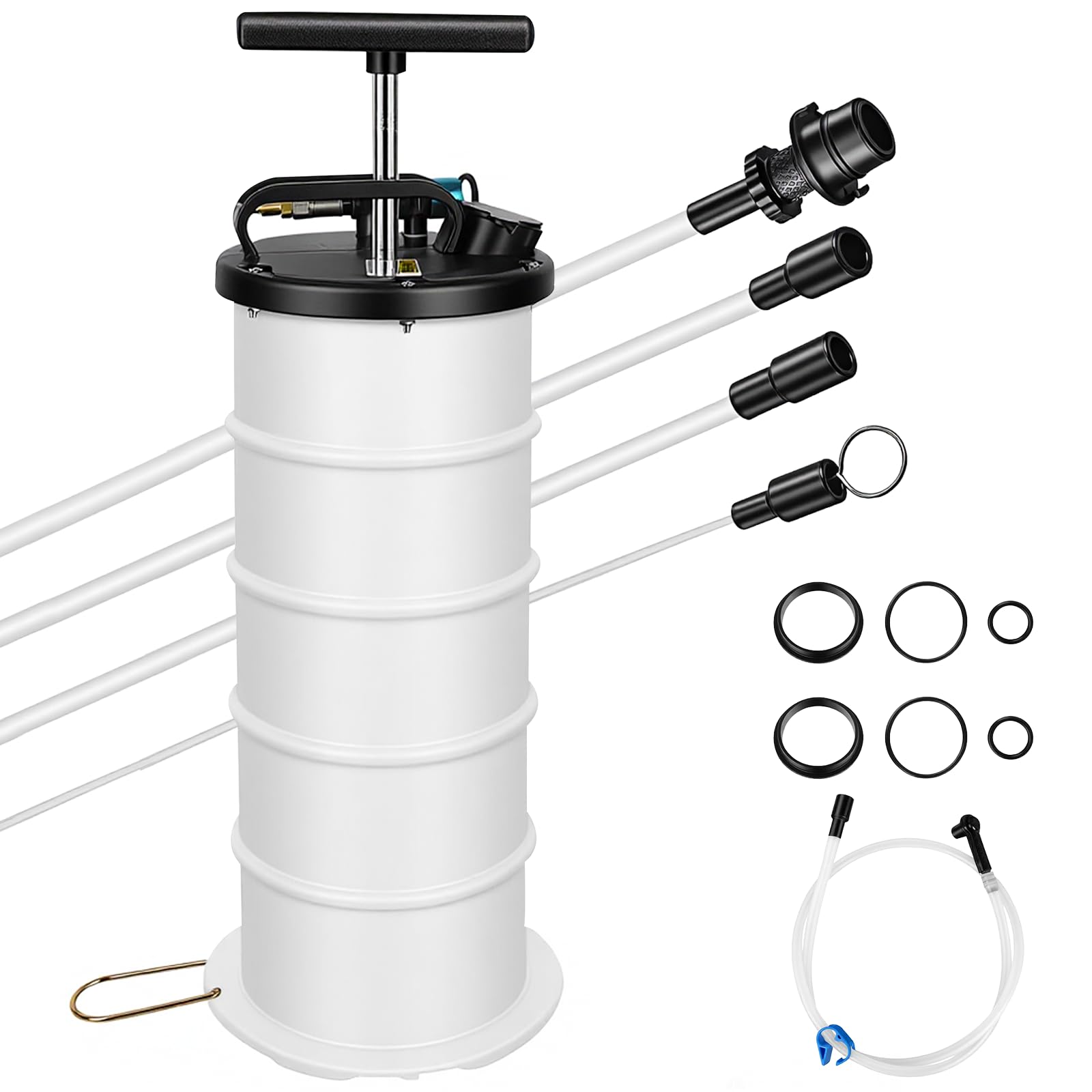 6.5L Ölabsaugpumpe Manuell & Pneumatisch, Vakuum Flüssigkeitspumpe mit 4 Absaugschläuchen, Ölwechselpumpe für Auto, Motorrad, Boot, Rasenmäher, Absauggerät für Motoröl & Bremsflüssigkeit