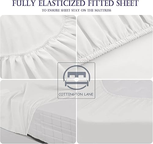 Miniatura 6 de Juego de sábanas de 4 piezas, sábanas olímpicas tamaño Queen, juego de sábanas de 400 hilos, 100% algodón, sábana bajera de bolsillo profundo de 15