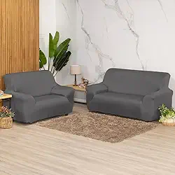 Kit Capas De Sofá Lisa 2 E 3 Lugares De Malha Costura Reforçada (Cinza)