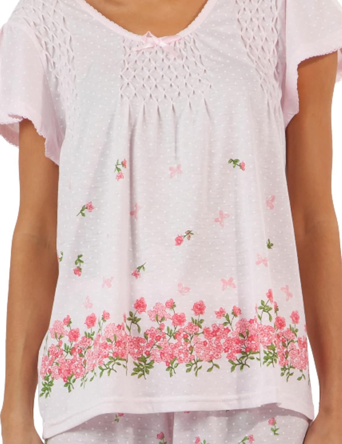 Casual Nights Women's Short Sleeve Top with Capri Pants Pjs Floral Border Capri Pajama Set - Image 4