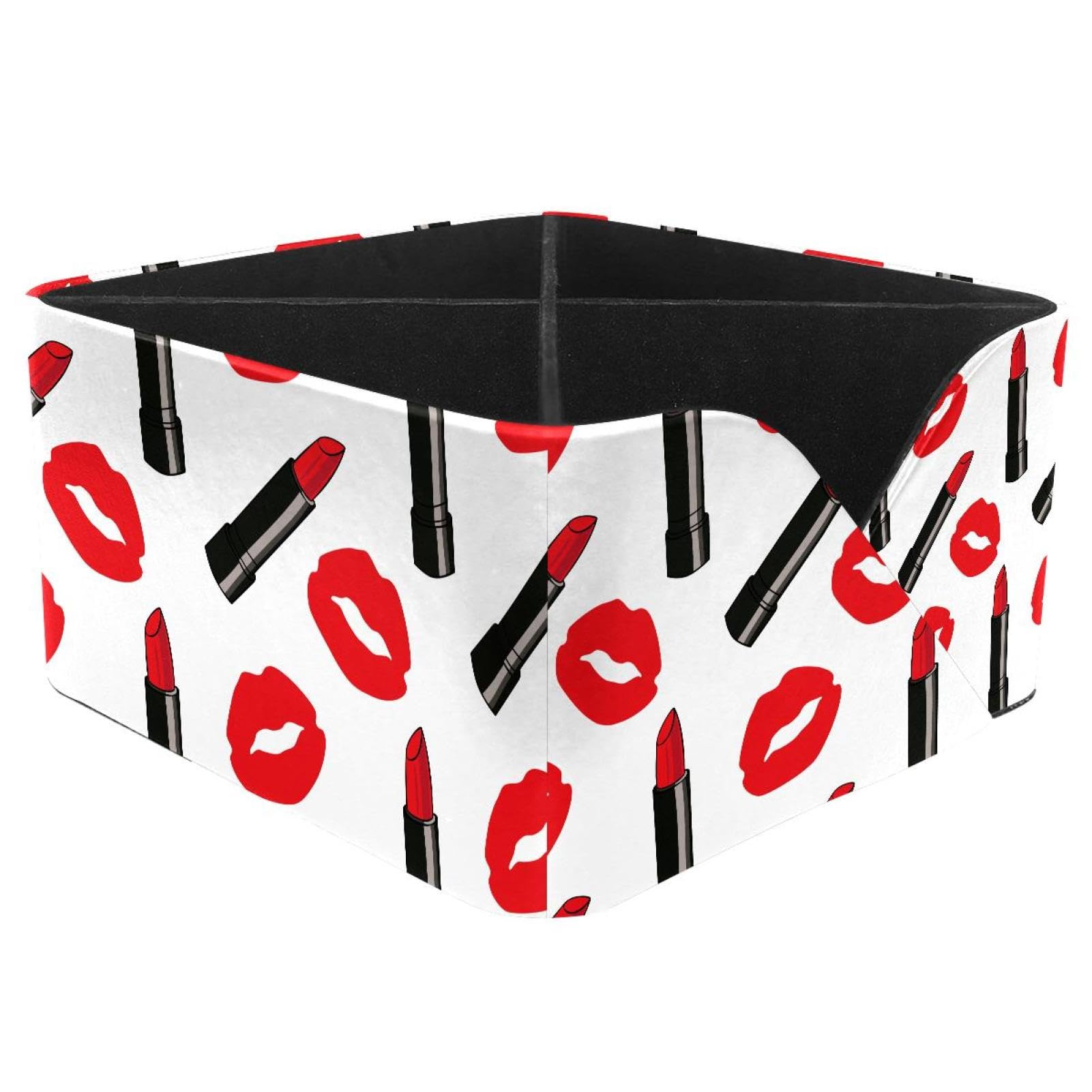 KengjuTesu Cartoon Comic Red Lipstick Pattern Desktop Organizer Pen Holder, Rectangular Pencil Cup for Office, Study and Makeup Stations