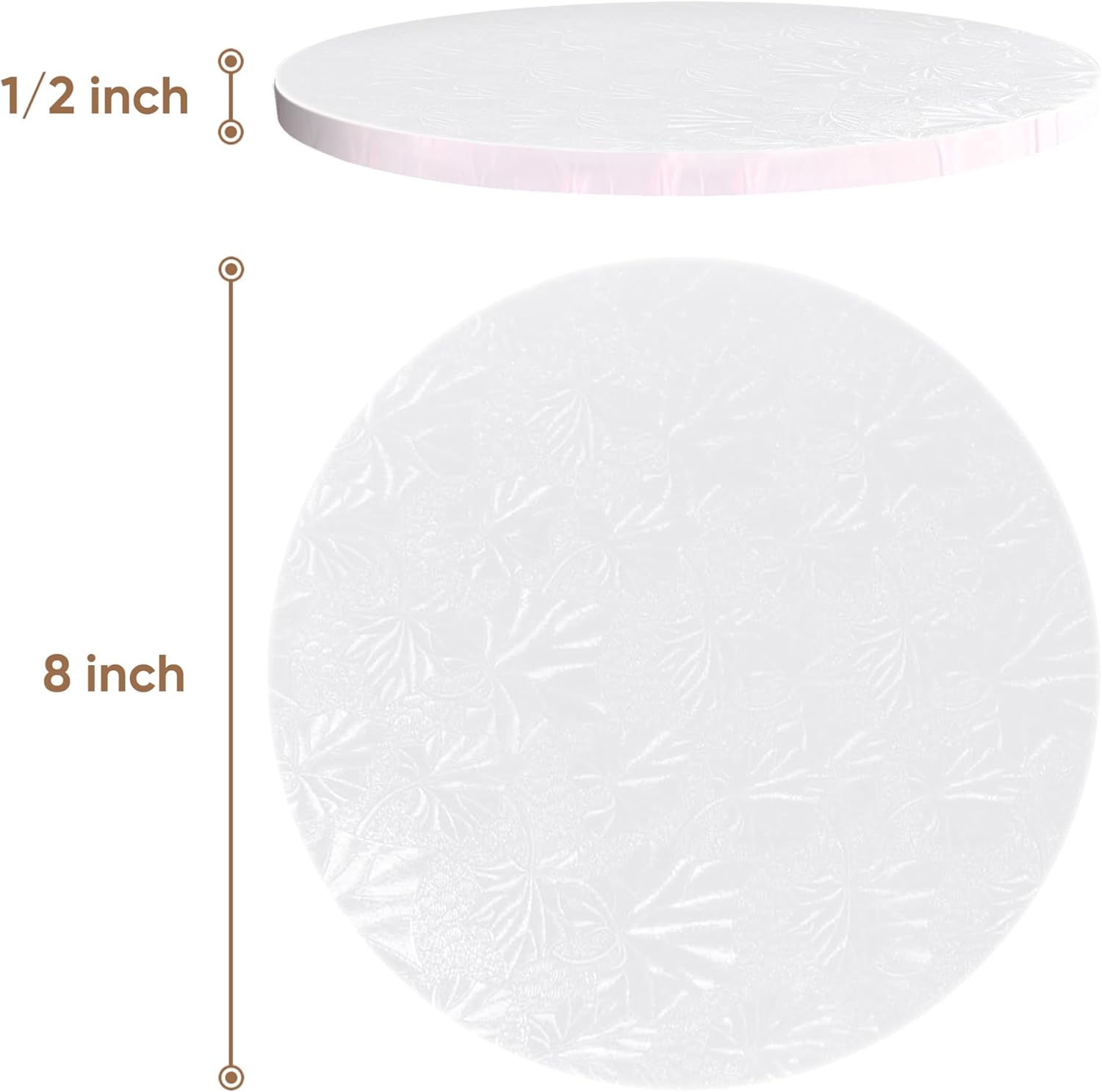 Cakebon Round Cake Boards - Sturdy 1/2 Thick Cake Drums - 8 Inch Professional Base Para Pastel Straight Edges White 12-Pack