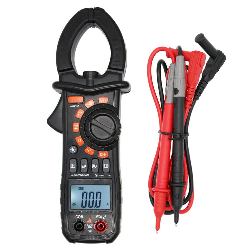 Digital Pinza Amperimétrica Profesional para medir 600A CA/CC Corriente y Tensión con 1999 Cuentas, Valor Real, Autorango, Pinza Amperímetro de Capacitancia, Resistencia, con LCD Retroiluminación