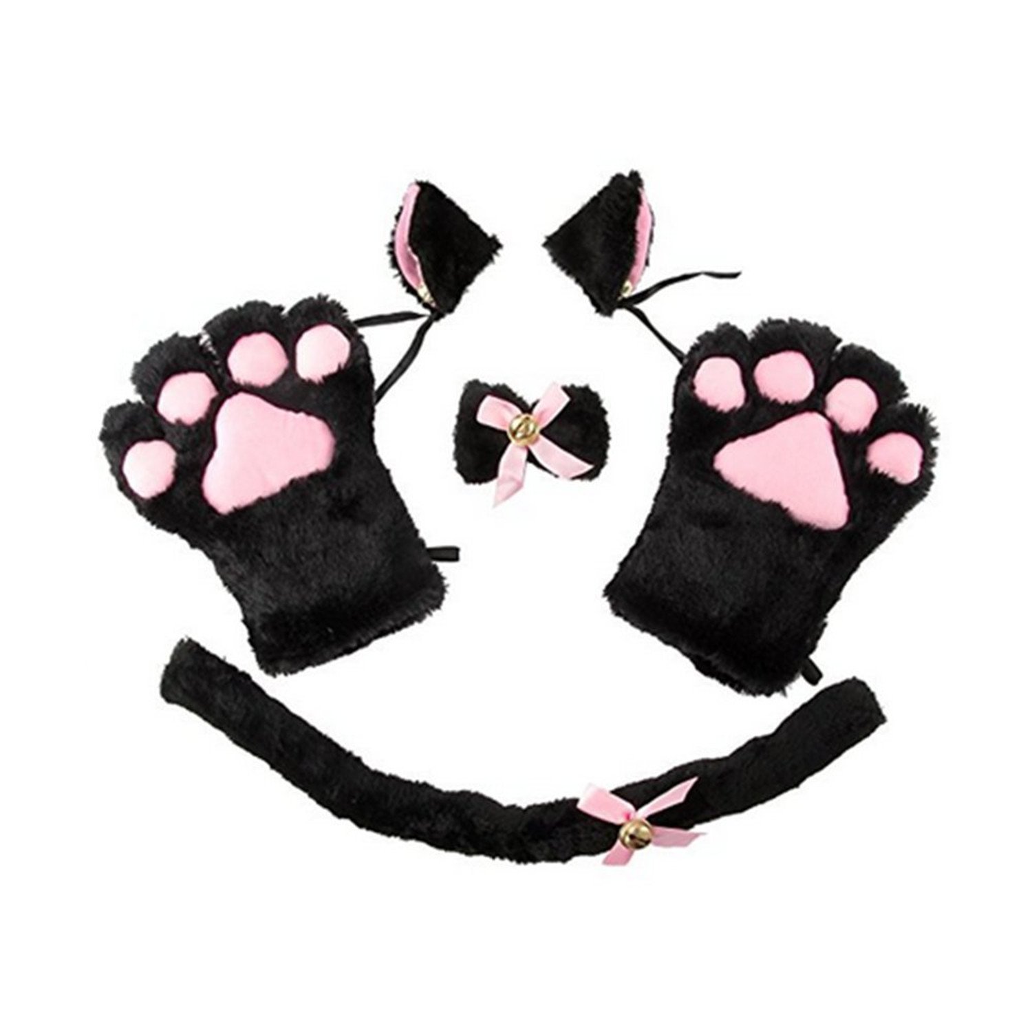 YQWELCat Cosplay Set Ears Tail Collar Paws (Black-2), One Size