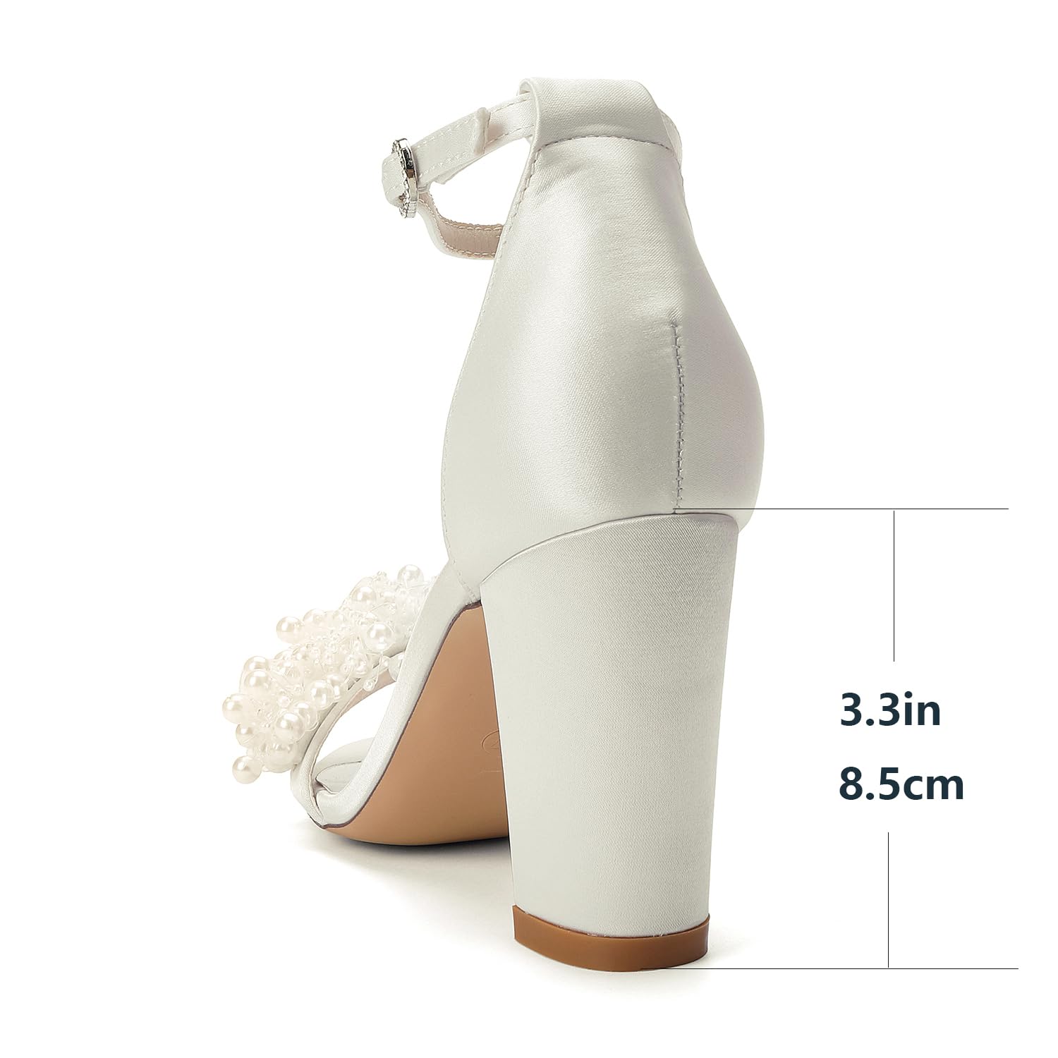 Grappoli di Perle Sandali in Raso per Donna, Tacco Largo 8,5cm, Scarpe da Sposa Romantiche ed Eleganti con Cinturino alla Caviglia per Matrimonio