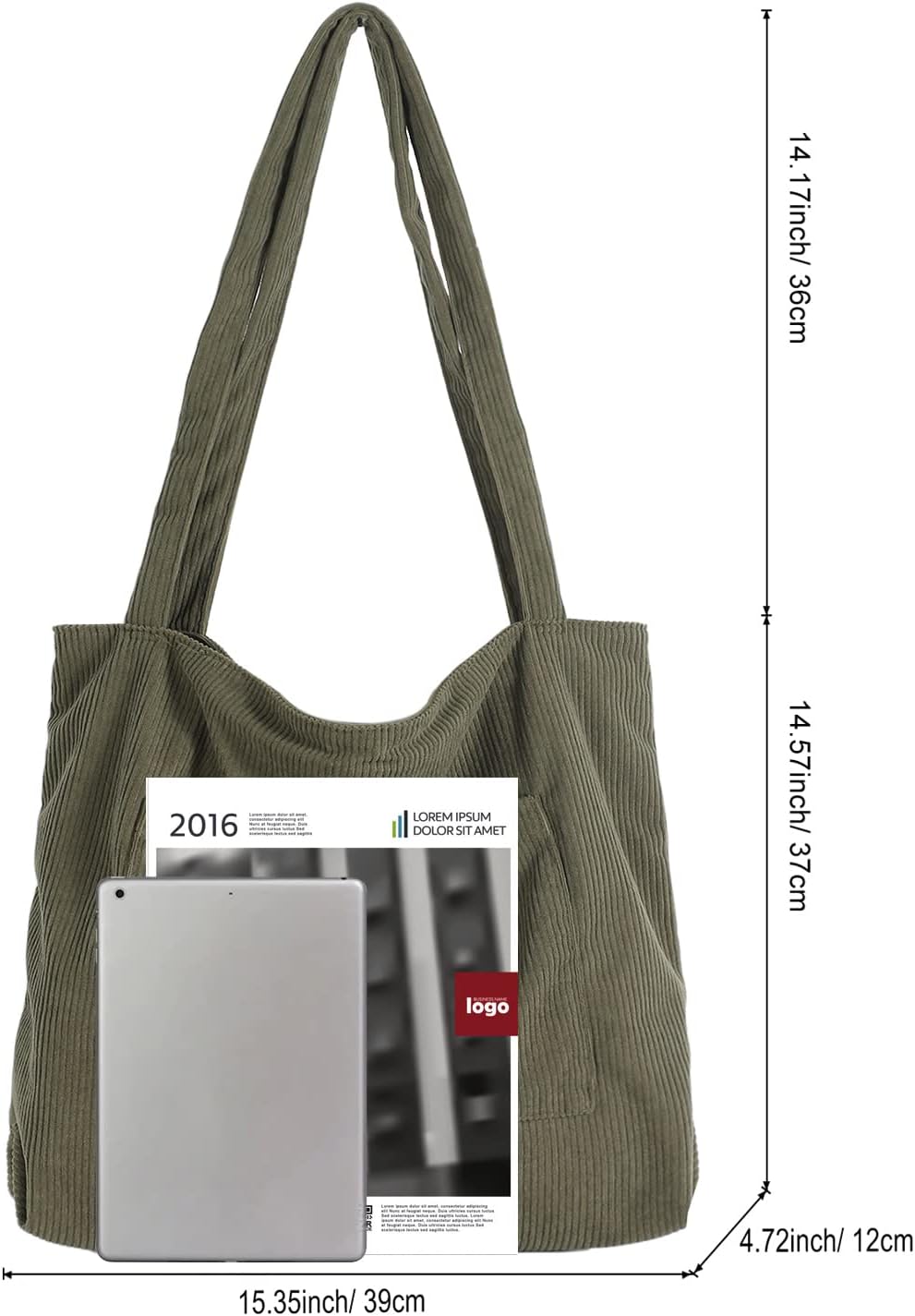 WantGor Women Corduroy Tote Bag, Large Shoulder Hobo Bags Casual Handbags Big Capacity Shopping Work Bag - Image 6