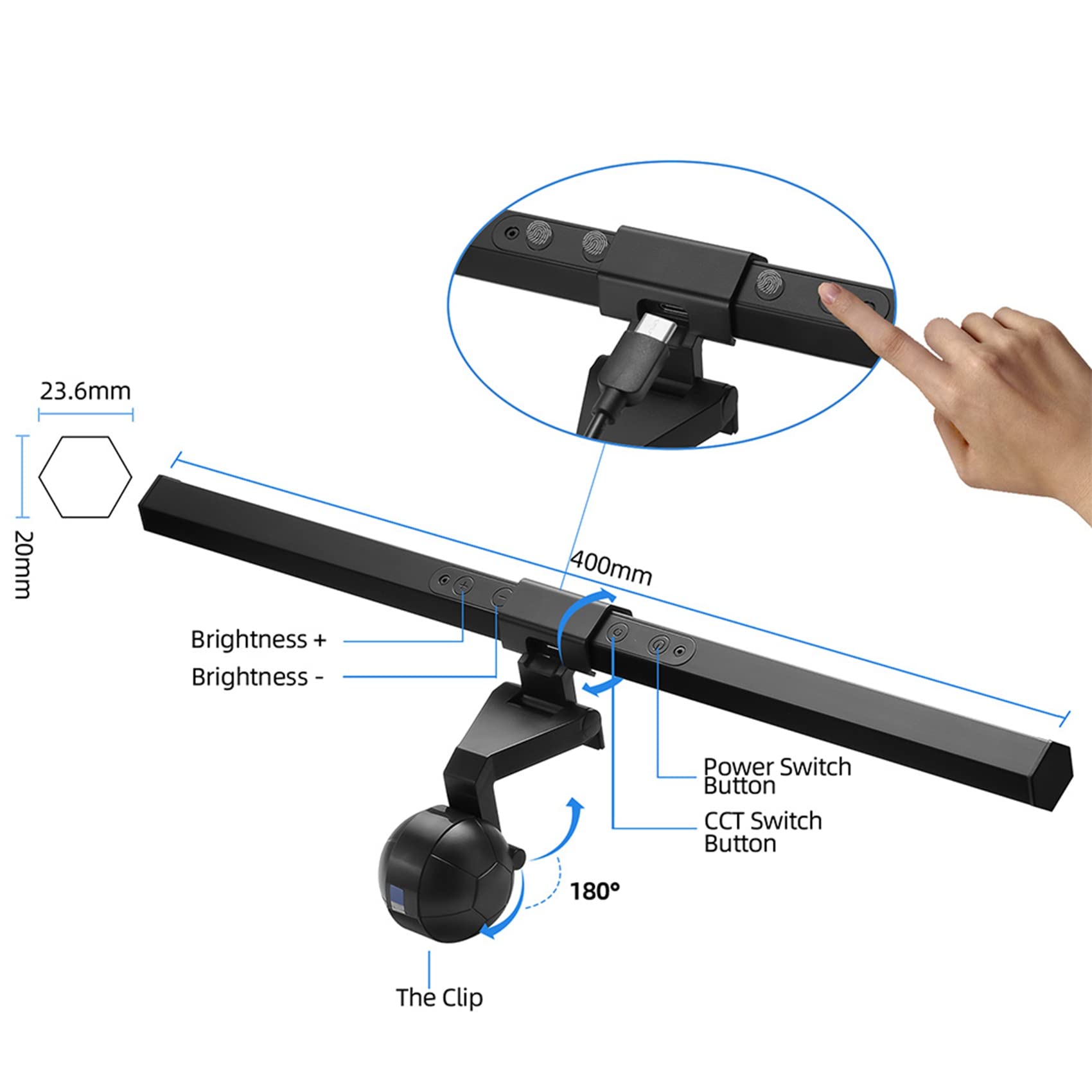 2X 40CM Dimming Desktop Monitor Lampada Schermo Alluminio Eye-Care LED Lightbar USB Powered