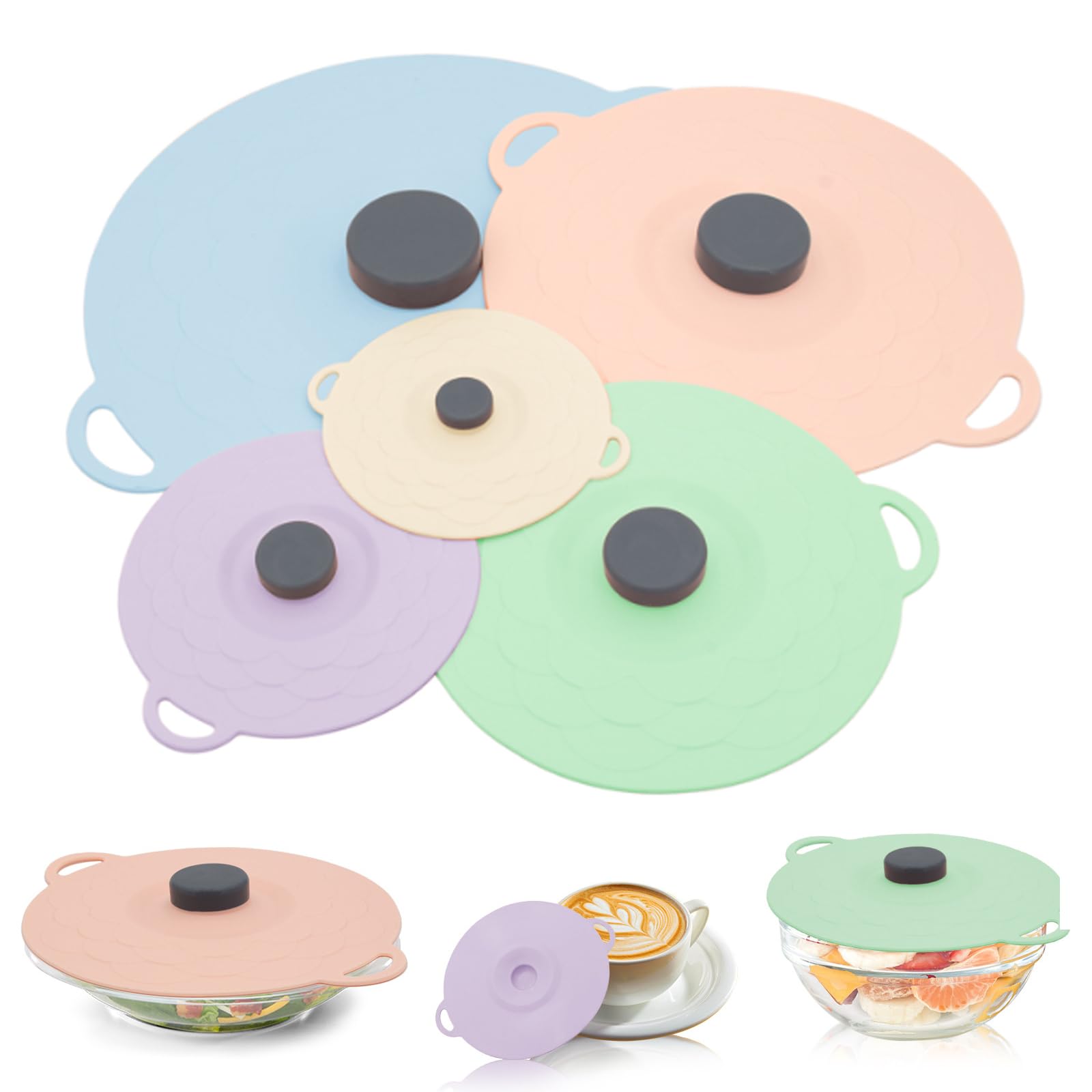 5 pcs Silicone Lids Food Covers, 5 Colours Reusable Stretch Lids for Bowls