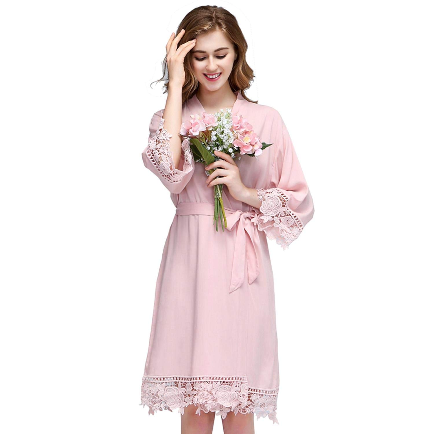 LMC BridalWomen Rose Lace Cotton Robes Getting Ready for Bride and Bridesmaids