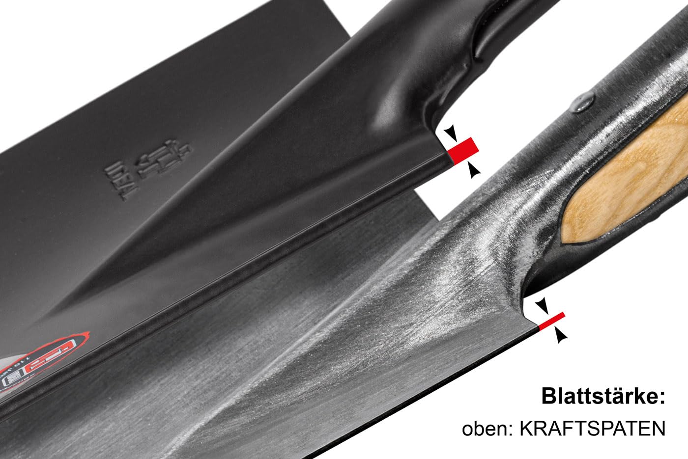 IDEAL - Szpadel siłowy Plus | Właściwości łopaty i łomu | grubość ostrza 5 mm/waga jednostkowa ok. 5,3 kg | masywne krawędzie chroniące przed krokami zwiększają przenoszenie siły