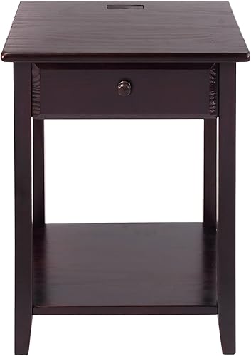 Miniatura 4 de Casual Home Owl - Mesa de noche blanca con puerto USB Espresso,Natural/Gris,natural / blanco,Café cálido,Blanco,nogal y negro.