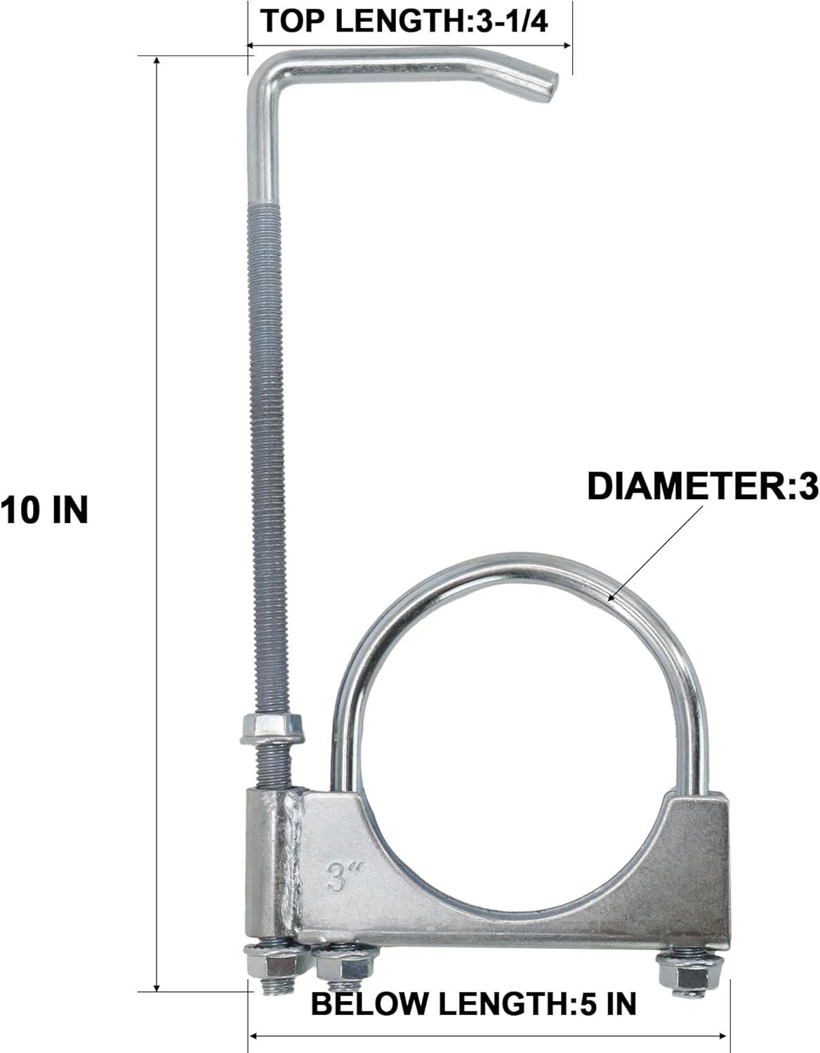 3" Universal Exhaust Clamp with Hanger, Heavy Duty Muffler Pipe Repair Bracket, 360° Adjustable Exhaust Hanger Insulator for Automotive Truck System, Zinc Plated (2 Pack)