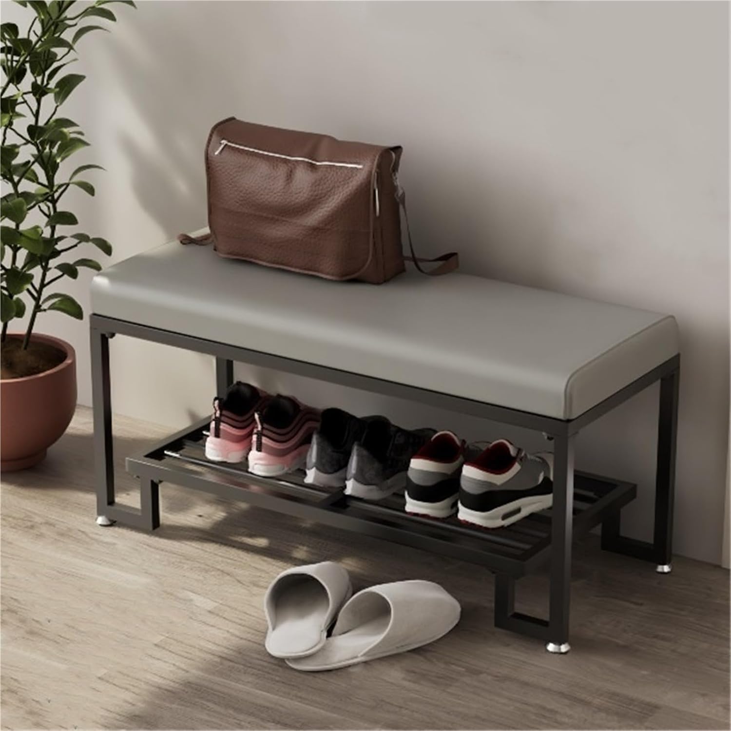 MSHGSKU Upholstered Shoe Bench with Metal Frame Stylish Entryway Organizer & Storage Rack for Living Room & Hallway Easy Assembly Shoe Storage Solution