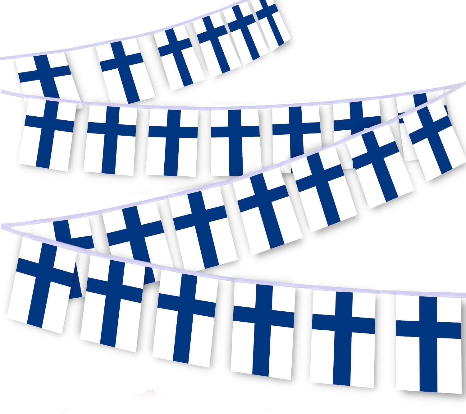 30 PCS Finland Flag String,32 FT Finnish Bunting,Decoration Banner for Outdoor Indoor Patio Yard Decor
