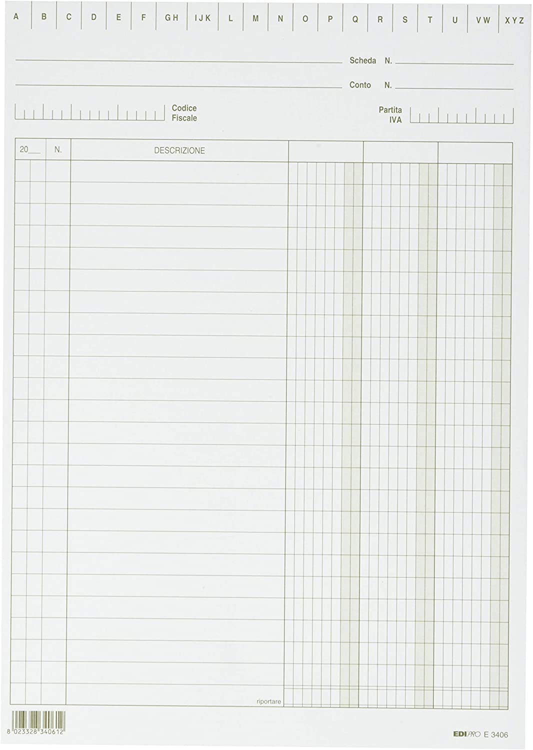EDIPRO - E3406VE - 100 3-Column Cards Green f.to 24x17