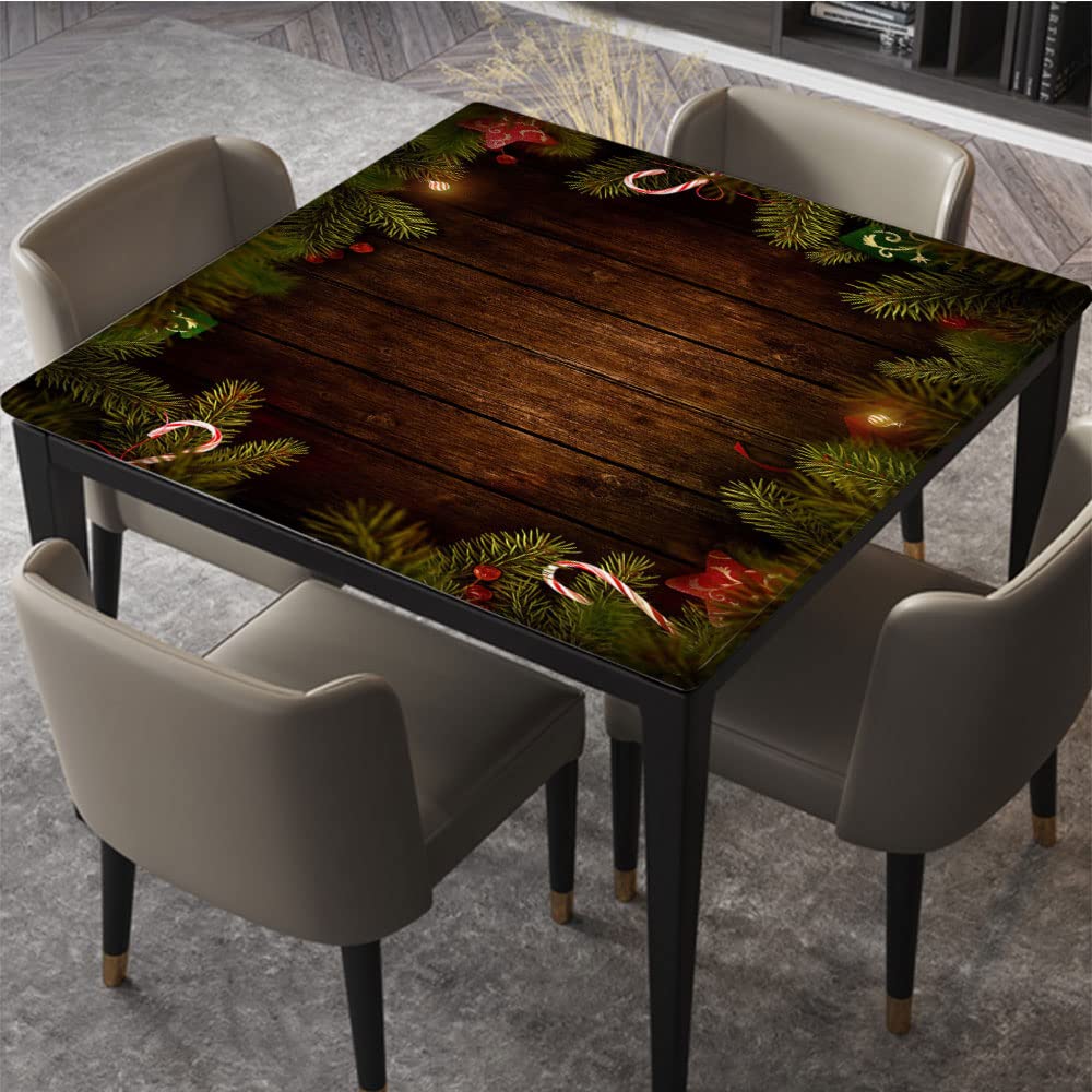DUNHUANG Square Fitted Tablecloth, Christmas Background Cute Polyester, Waterproof, Fits 40"x40" Table, Perfect for Dining Table