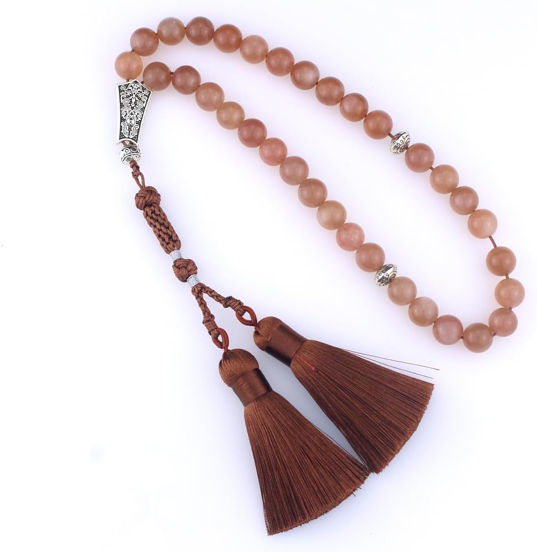 Muslims Islamic Dhikr 33 Tasbeeh Tasbih Prayer Beads, Moonstone Beads with Tassel