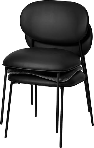 Miniatura 7 de Tov Furniture McKenzie - Silla de comedor apilable de cuero vegano negro - Juego de 2