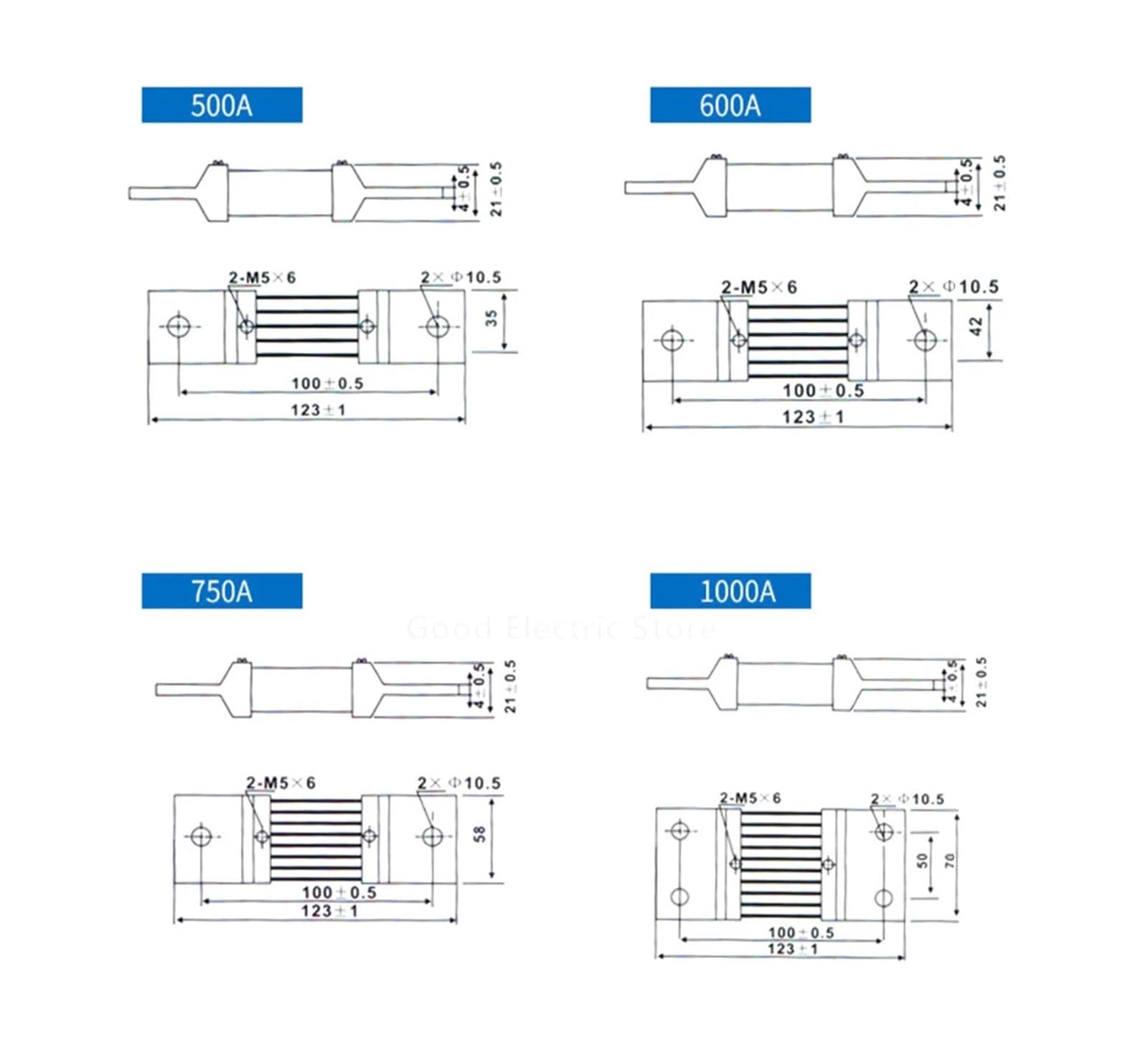 CHBMSS Shunt 1500A 2000A 3000A 4000A 5000A 6000A 7500A 75mV Machine Brass Resistor DC Shunts for Current Panel Meter(1500A 75mV)