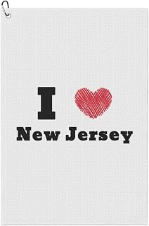BASRETY I Love New Jersey Golf Towel with Carabiner Clip for Golf Bag 24" X 16" Golf Towels Waffle Funny Pattern Golf Accessories