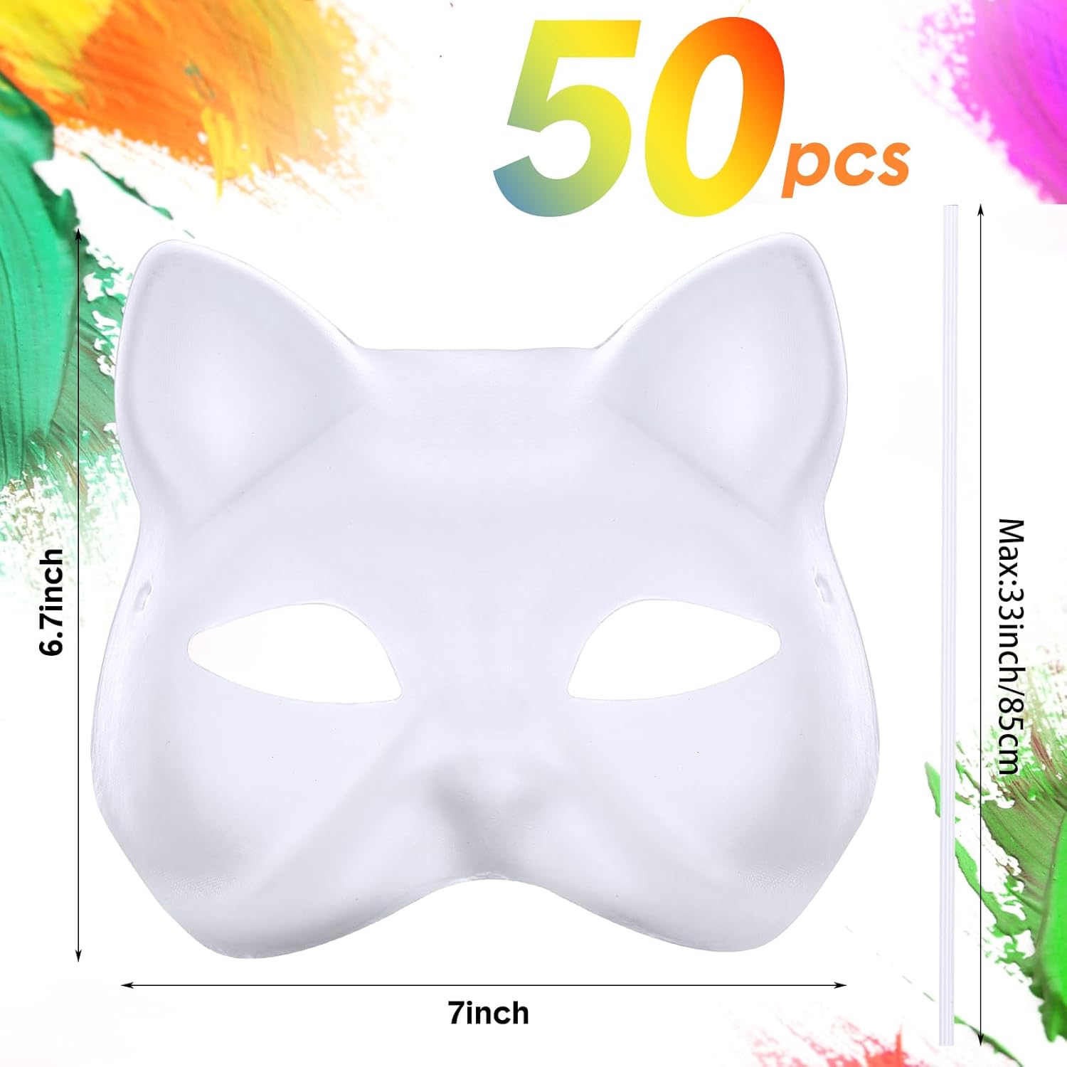 Jenaai 50 PCS White Masks for Crafts Bulk DIY Paper Mache Masks with Elastic Cord Full Face Blank Paintable Cat Craft to Decorate for Mardi Gras Masquerade Cosplay Dance Party Halloween Party