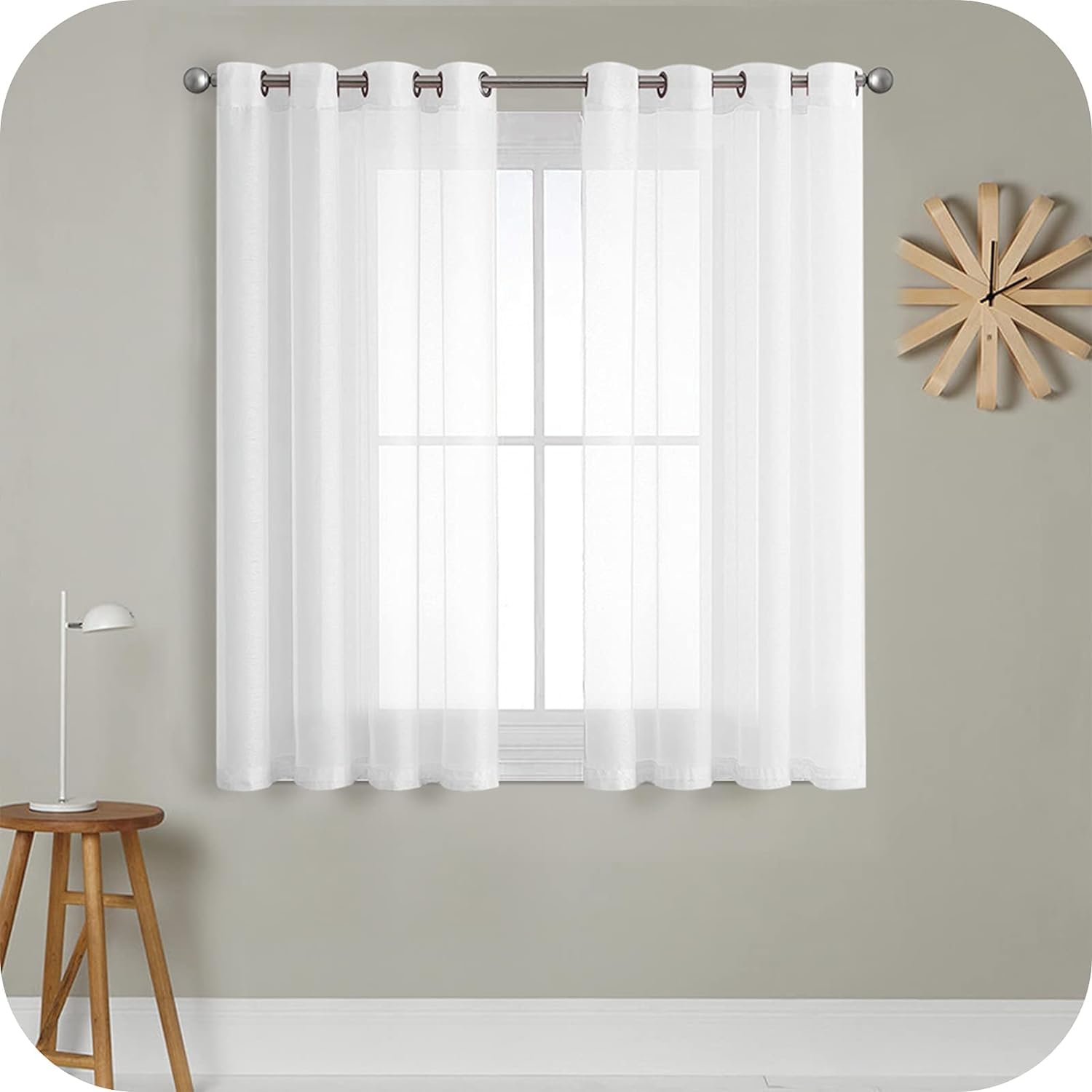 MRTREES Cortina para Ventana Dormitorio Translúcidas Visillos Paneles para Ventanas Sala para Niños Sala Comedor 2 Piezas 140×137cm Blanco