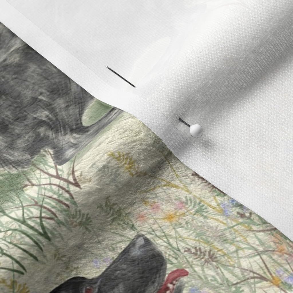 Spoonflower Fabric - Black Lab Wildflowers Landscape Labrador Retriever Dog Cream Printed on Minky Fabric by The Yard - Sewing Baby Blankets Quilt Backing Plush