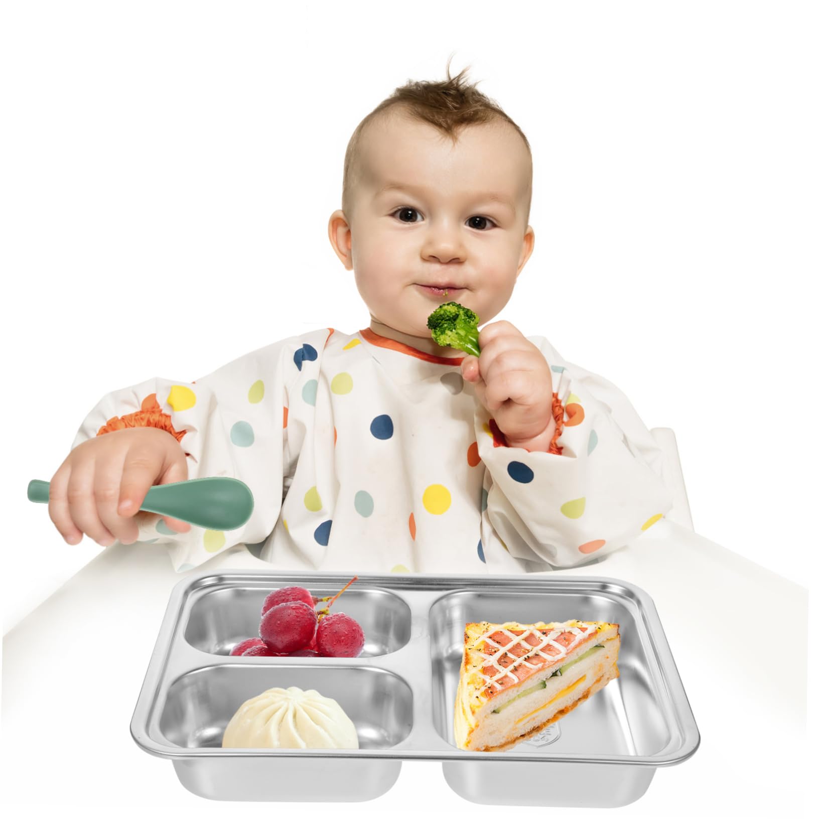 BEBEMOKO Three-compartment Dinner Plate Toddler Food Divided Plate Set Kids Tableware
