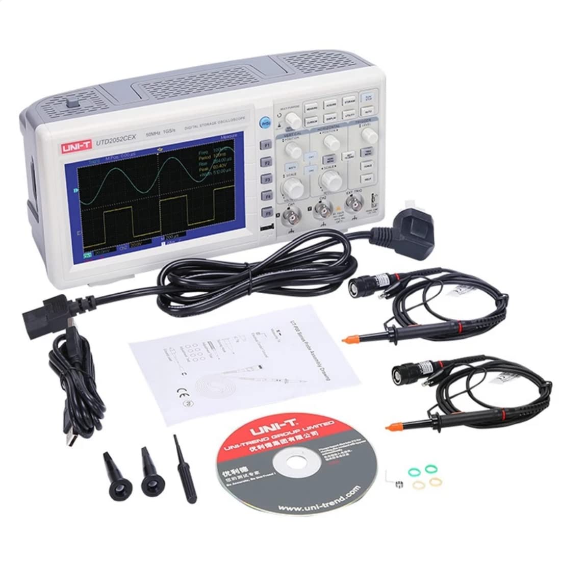 UNI-T UTD2052CEX+ - Oscilloscopio digitale a due canali per laboratori ed elettronici, 50 MHz, 1GSa/s, 5,000 wfms/s
