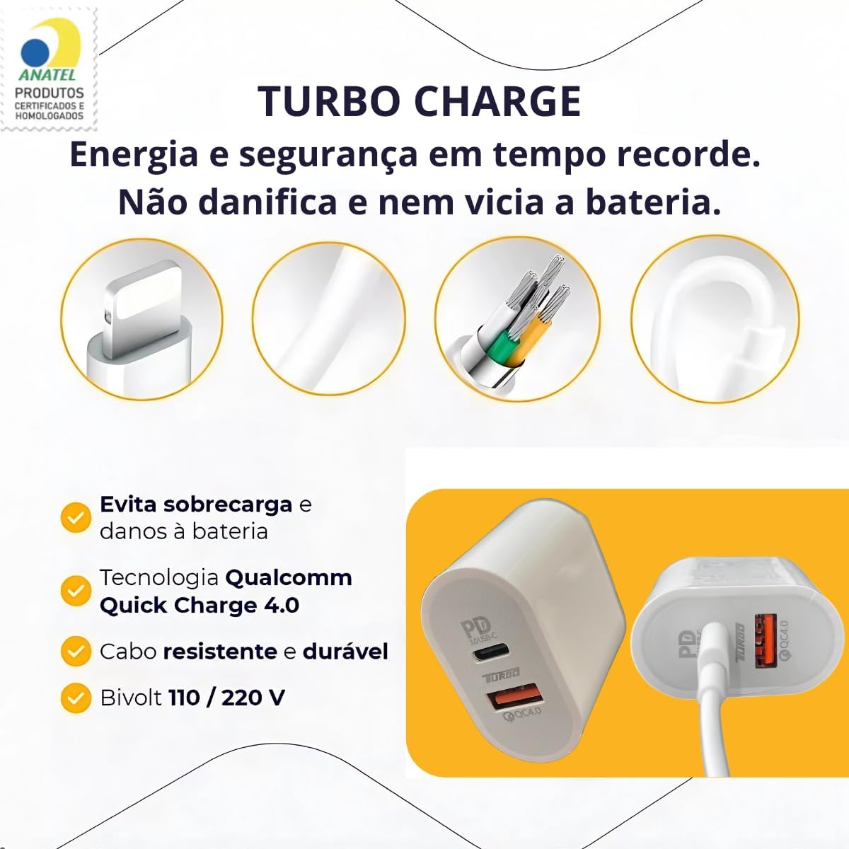 Carregador Turbo 50W + Cabo Tipo C, 2 Entradas USB e USBC, Carrega 2 Dispositivos, Turbo - Fonte e Cabo 50W, i.Phone 15, 16, 17, Galaxy, S.amsung, X.iaiomi, Android, Tecnologia Power Delivery Carregador Turbo 50W + Cabo Tipo C, 2 Entradas USB e USBC, Carrega 2 Dispositivos, Turbo - Fonte e Cabo 50W, i.Phone 15, 16, 17, Galaxy, S.amsung, X.iaiomi, Android, Tecnologia Power Delivery