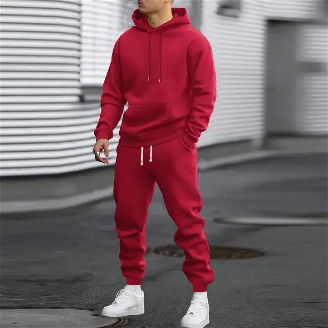 Men's Casual Sports Two Piece Sets Spring Autumn Loose Tracksuits Solid Hoodies Sweatpants Outfit