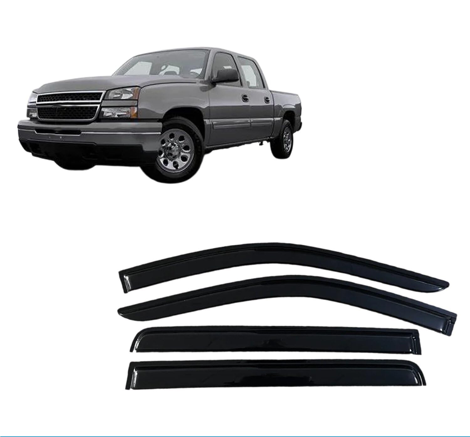 Liufangfc Normal Wind Deflectors For Chevrolet Silverado 1500 1999-2007 Crew – 4Pc Tape-On Smoked Visors, Weatherproof, Anti-Salt/Snow, Low-Noise