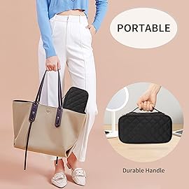 OCHEAL Makeup Bag with Brush Compartment - Small Travel Cosmetic Organizer for Women, Portable Makeup Brush Pouch with Dividers, Cute Toiletry Bag for Girls -Black