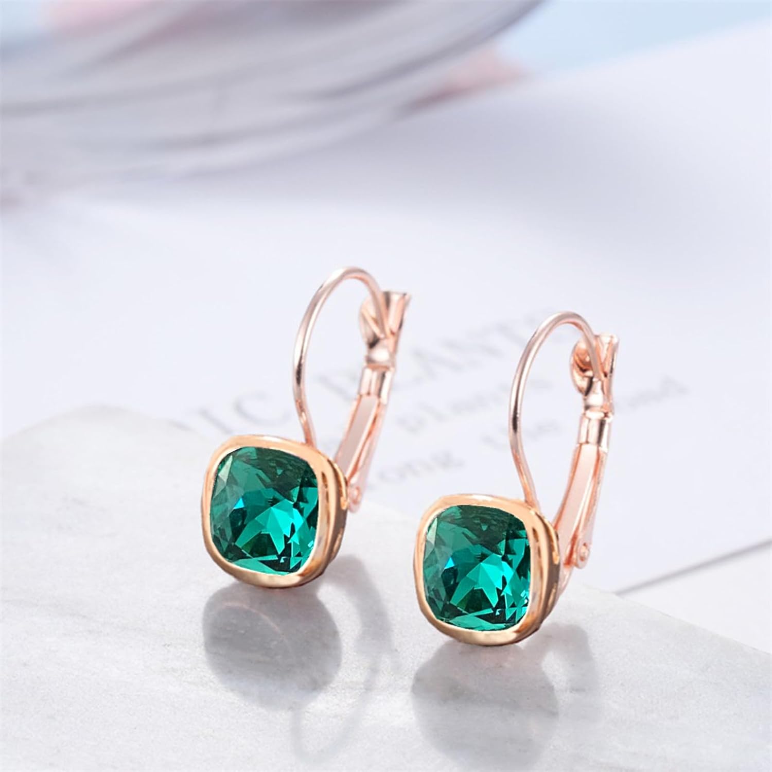 VONSSY Crystal Drop Dangle Rosegold Plated Earrings Leverback Hoop Hanging Square Zircon Jewelry Gift for Women Mother Wife - Image 7