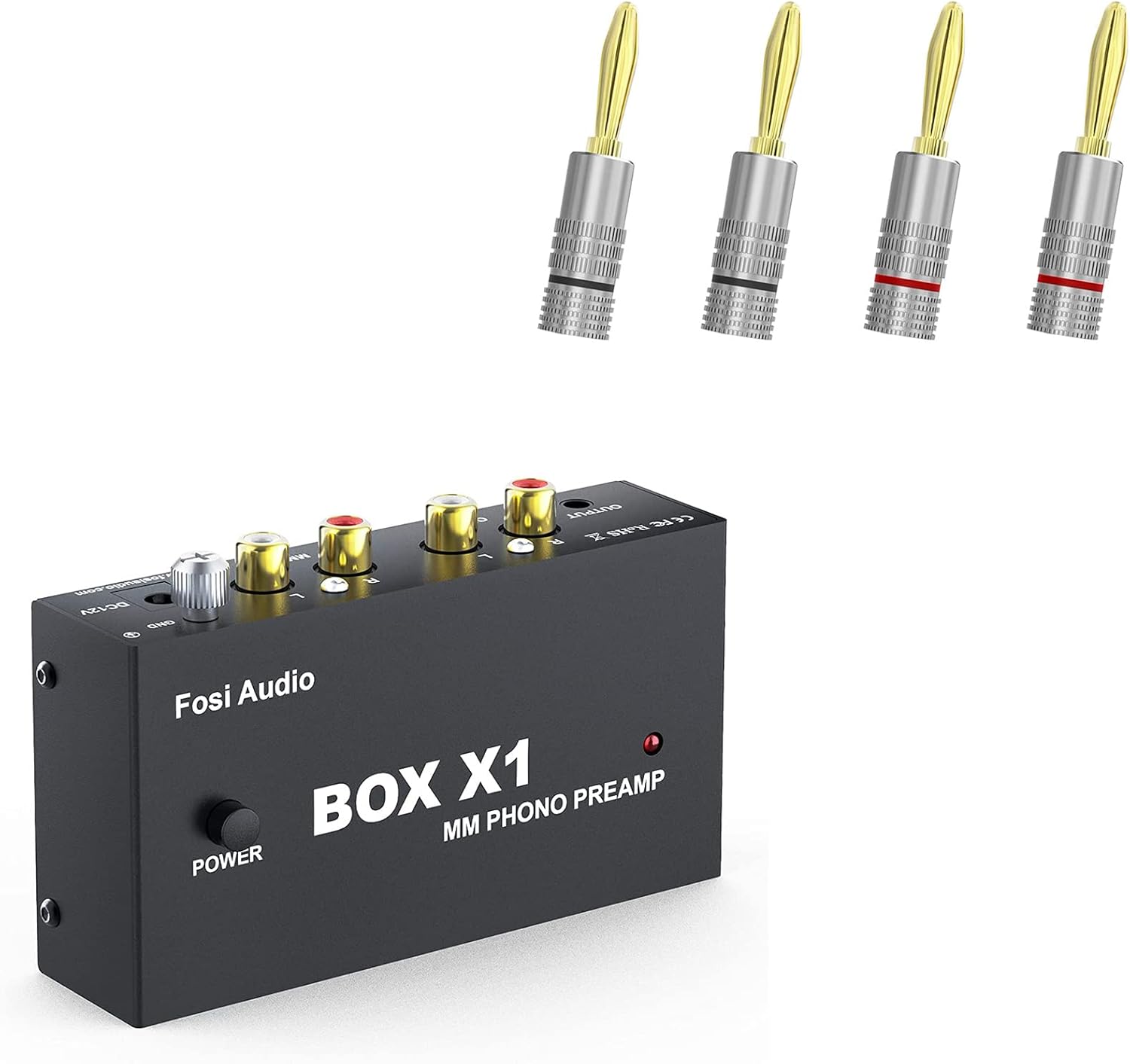 Fosi Audio Banana Plugs 2 Pairs / 4 pcs and Box X1 Phono Preamp for MM Turntable