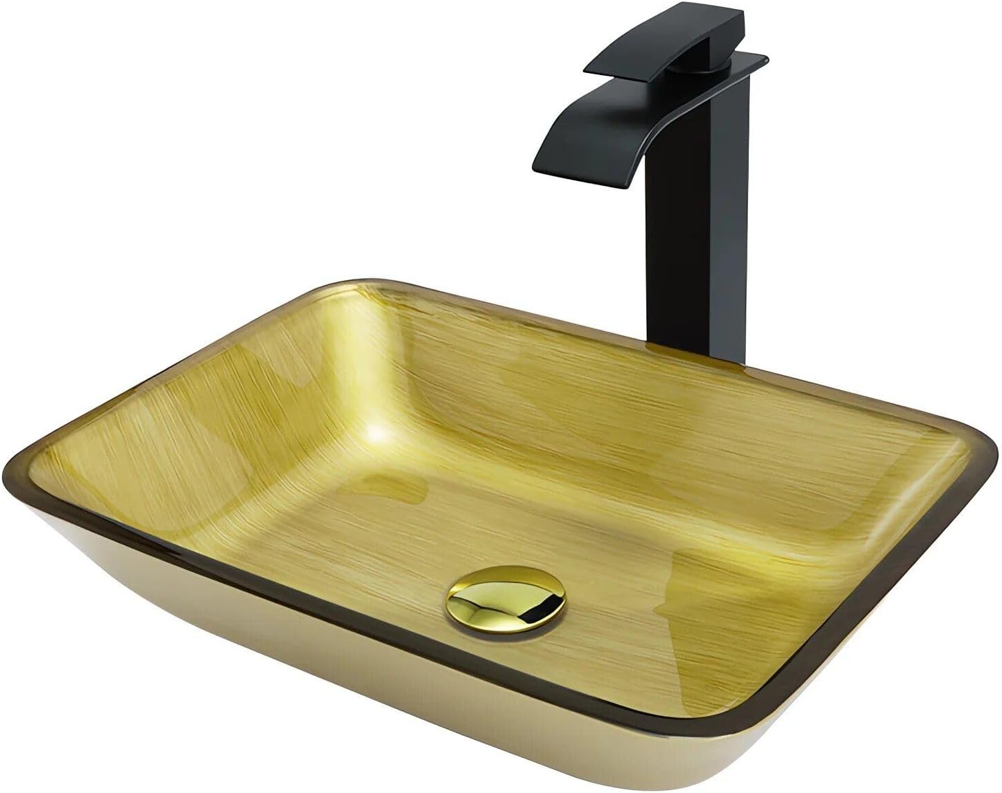 Generic Elegant Rectangular Tempered Glass Bathroom Sink Rose Gold, 18*4.33*13.19 inch