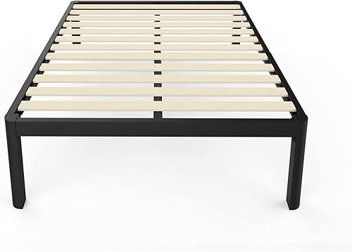 Miniatura 15 de MAF Marco de cama de plataforma Queen de 14 pulgadas con listones de madera, marco de cama de metal resistente de 3500 libras negro con patas