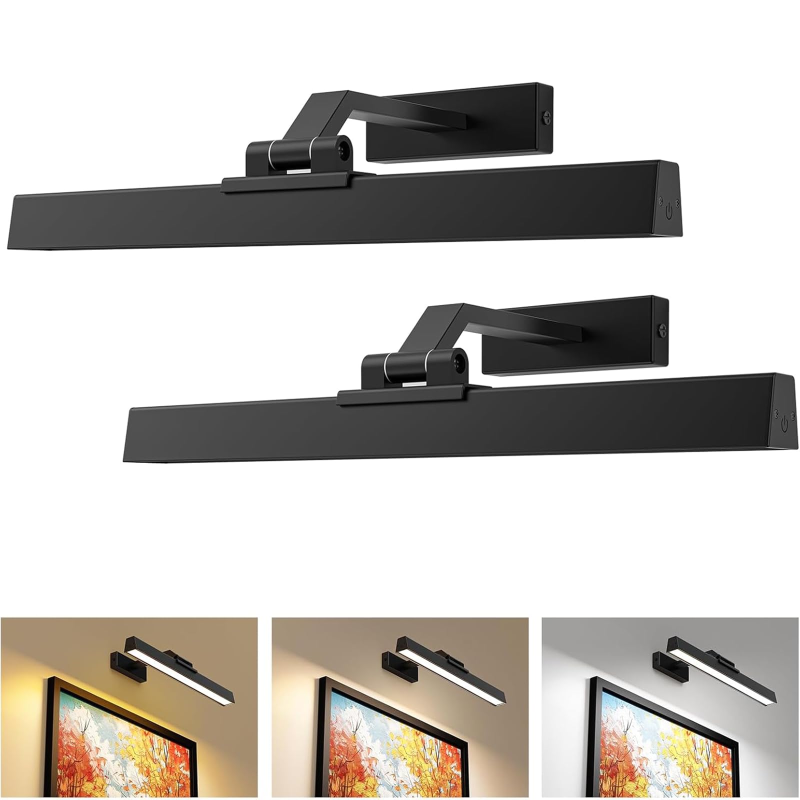 AIBOO Juego de 2 lámparas LED inalámbricas para imágenes, 40 cm, iluminación de imagen con mando a distancia, imán regulable para interior, sin conexión de alimentación, iluminación con temporizador