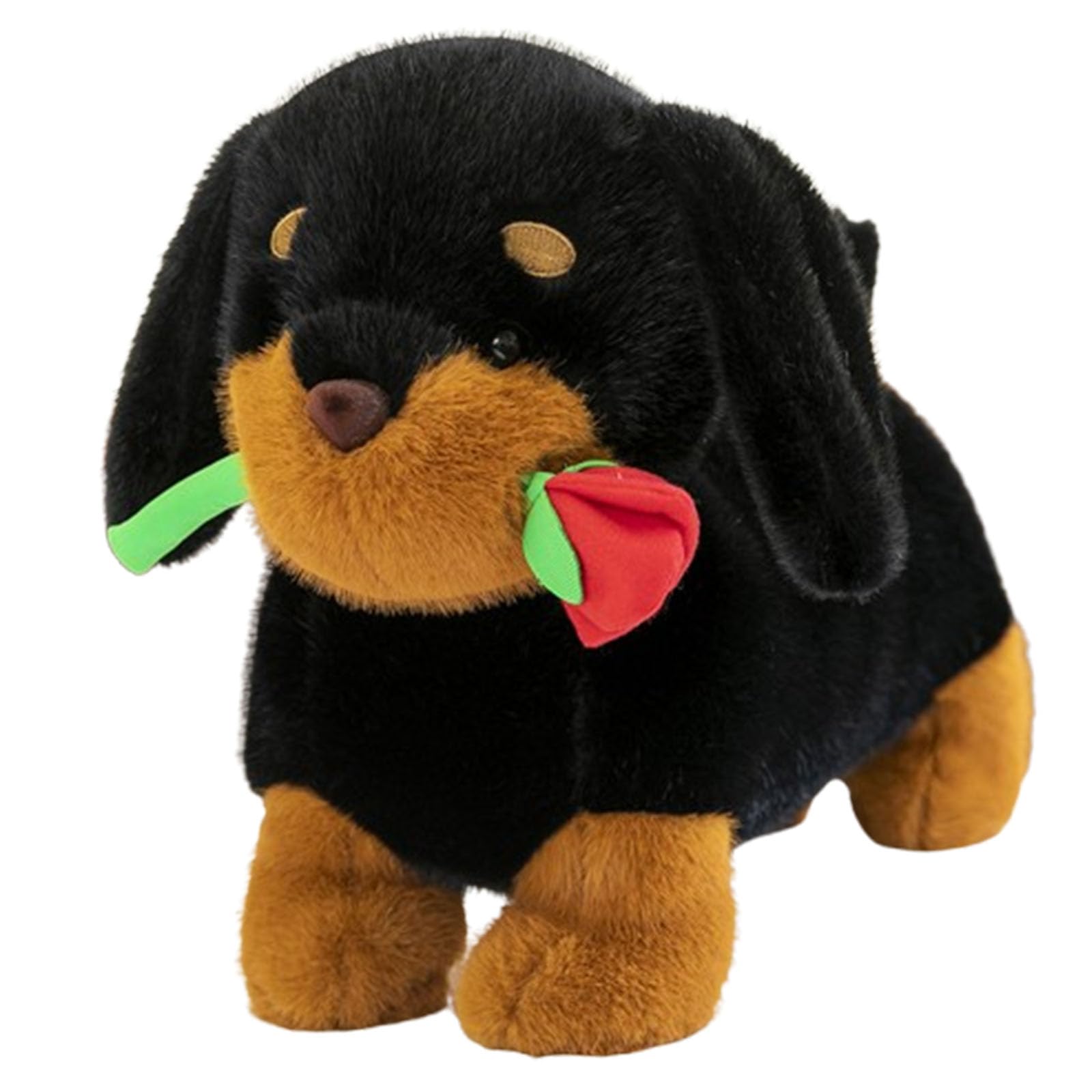 Dachshund Dog Plush Toy, Plush Sausage Dog Cuddly Toy with Rose, Sausage Dog Stuffed Animal Plushies Pillow, Dachshund Dog Shaped Cushion Doll Hugging Pillow Gift for Children Friends (Black,50cm)