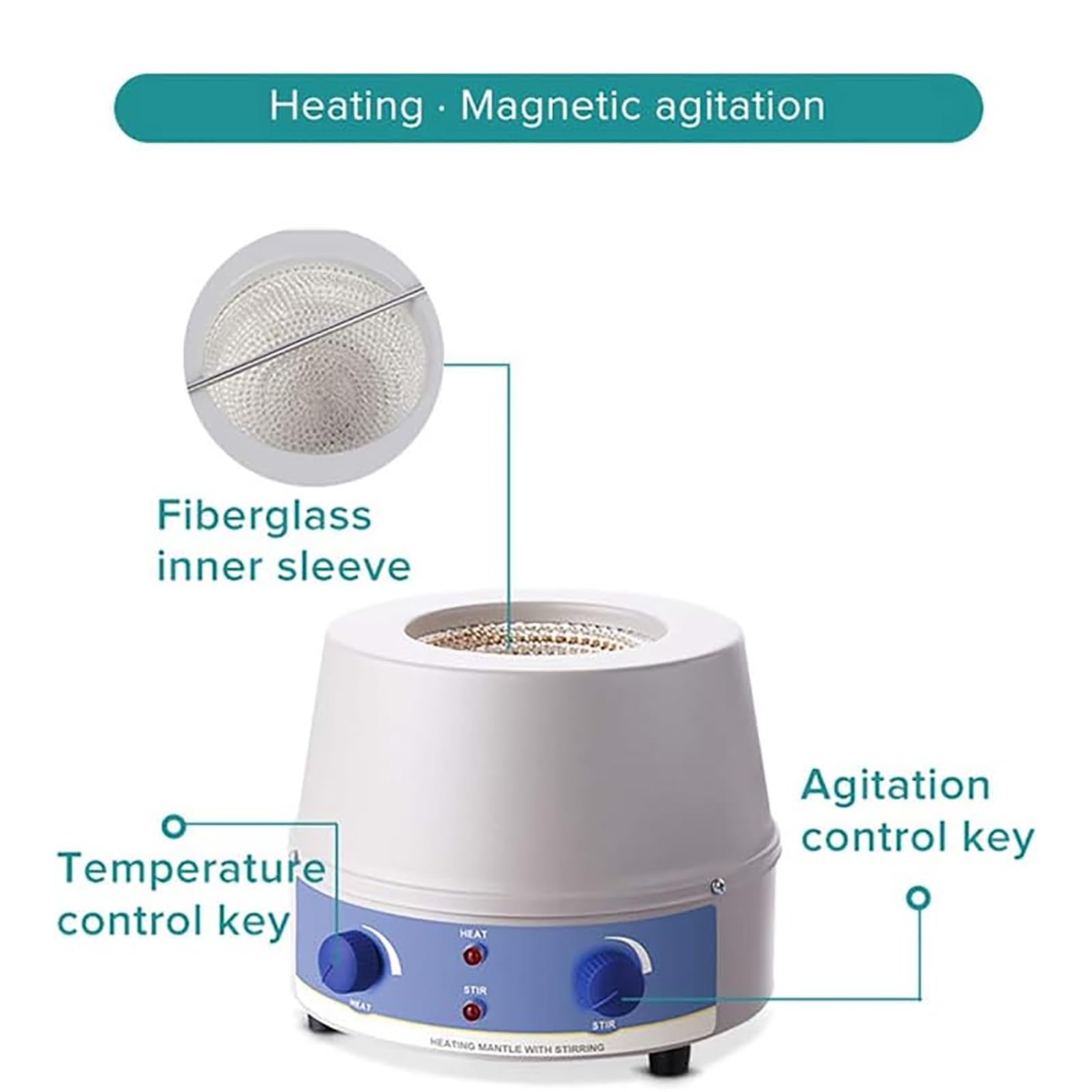 Manto Calefactor con Agitador Magnético, Agitador De Laboratorio con Varilla Agitadora, Calentamiento: Temperatura Ambiente ~380 ℃/Capacidad 100 Ml, 250 Ml, 500 Ml, para Laboratorio