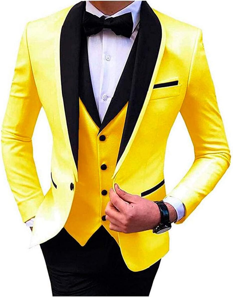 Men's 3 PC Slim Fit Prom Suits Shawl Lapel Wedding Suits Groom Tuxedos Business Men Suits Dinner Suits