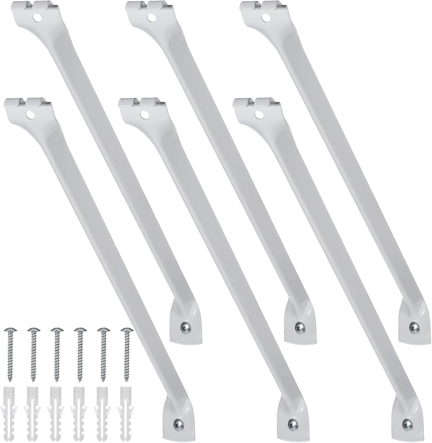 6 Pcs 12 Inch Support Brackets for Wire Shelving, White Metal Wire Shelf Brackets Closet Support Bracket with Anchors Screws and Pins for Support Wire Closet Shelves Racks
