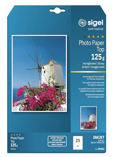 Papier photo jet d'encre brillant SIGEL A4 125g feuilles pour impression haute résolution
