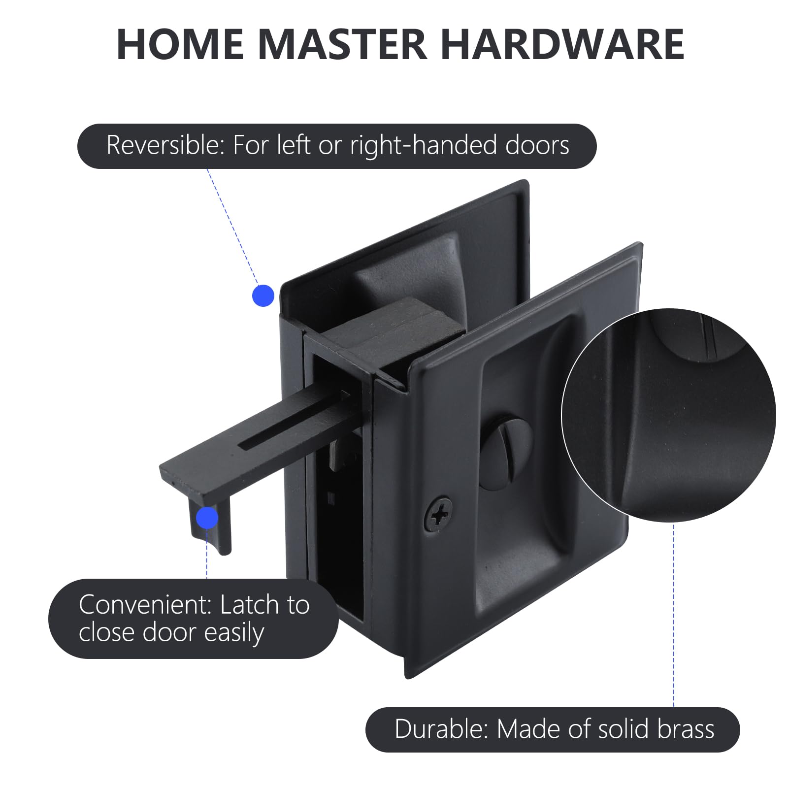 Haidms Matte Black Pocket Door Lock & Handle – Square Design, Easy Install For Sliding Doors - View #7