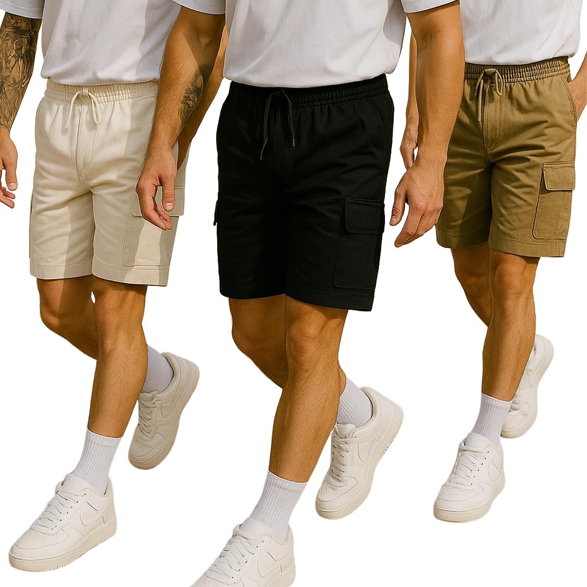 Kit 3 Bermuda Cargo Masculina Curta Streetwear casual Short Sarja Bolsos Laterais